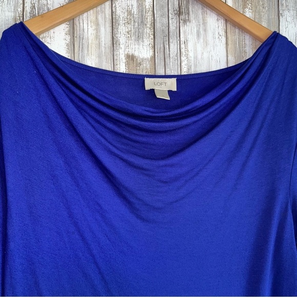 LOFT Cobalt Blue Drape Neck Blouse - Picture 3 of 5
